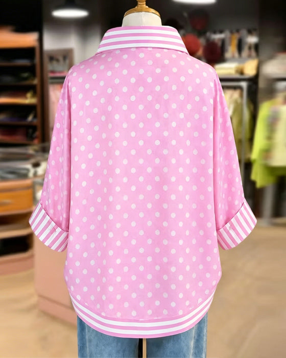 Overhemd Revers Half Sluiting Roze Patchwork