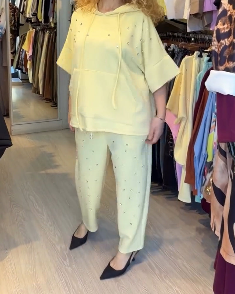 Set Met Capuchon En Pareldetails Casual