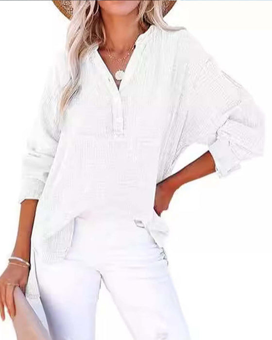 Blouse Geplooid Knoop Lange Mouw