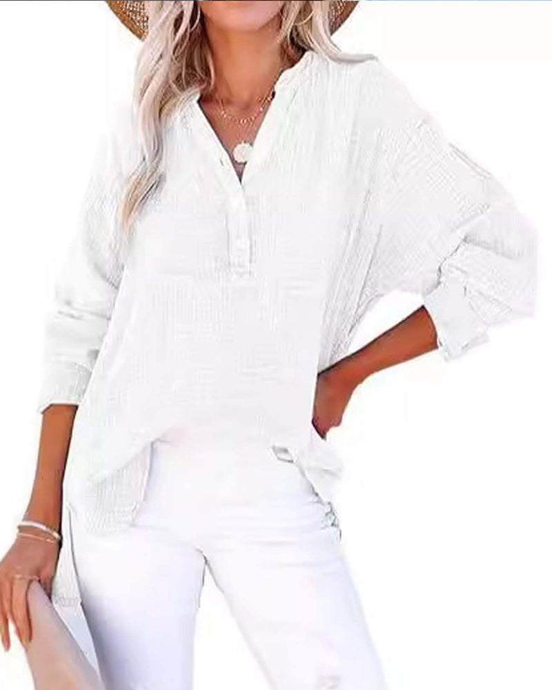 Blouse Geplooid Knoop Lange Mouw