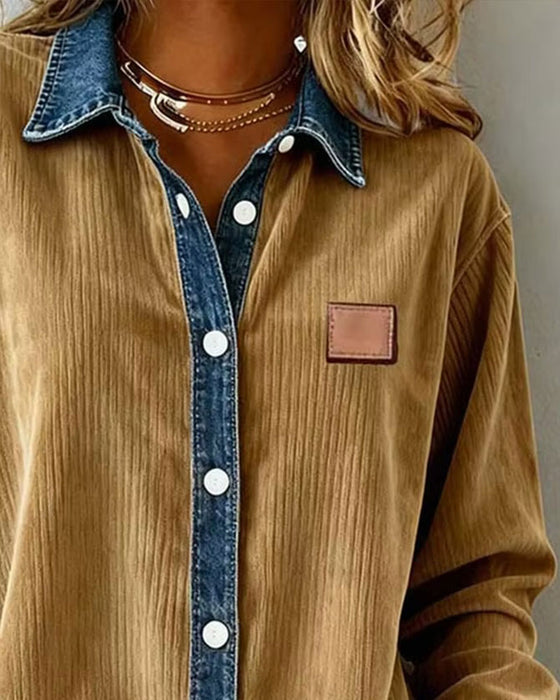 Overhemd Denim Patchwork Ribfluweel