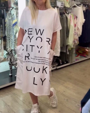 Jurk Korte Mouw Los Bedrukt Grote Zak