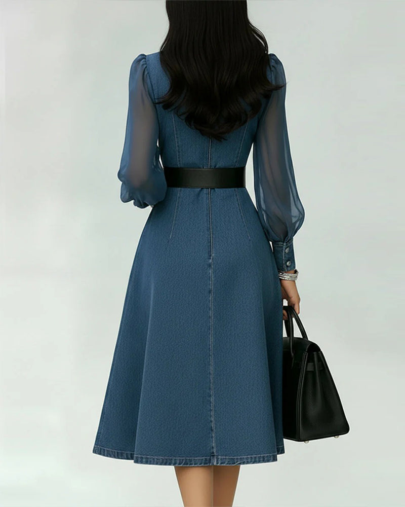 Jurk Met Mesh- En Denimpatchwork