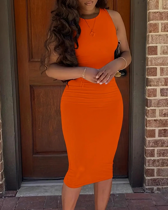 Jurk Effen Kleur Mouwloos Mode Bodycon