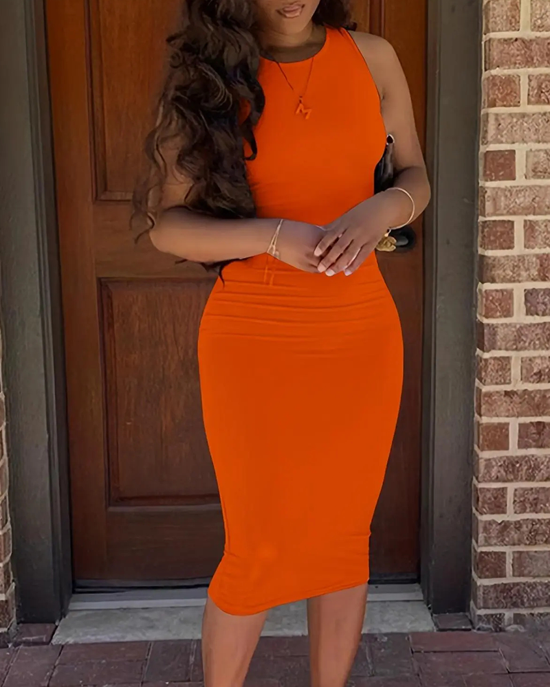 Jurk Effen Kleur Mouwloos Mode Bodycon