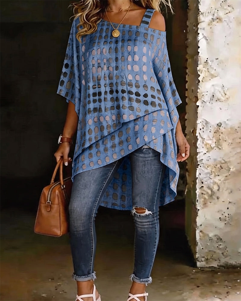 Blouse Stippenprint Een-Schouder Onregelmatig