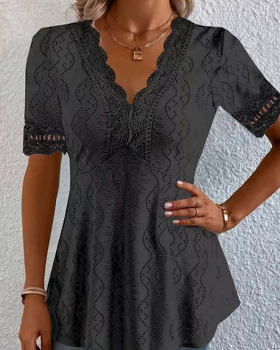 Blouse Kant V-Hals Uitgesneden