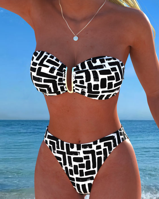 Bikini Mouwloos Geometrische Print Bandeau