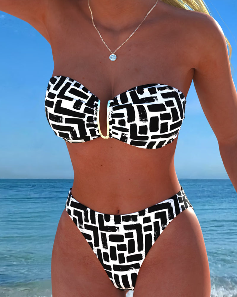 Bikini Mouwloos Geometrische Print Bandeau
