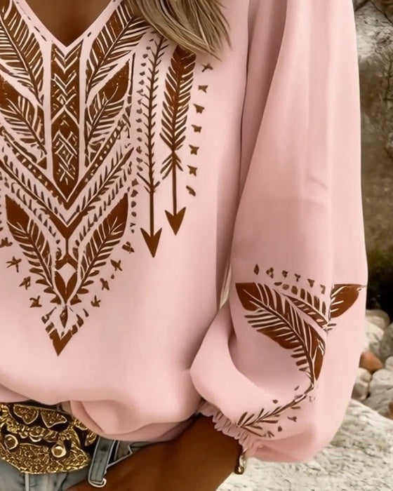 Blouse Poofmouw V-Hals Wijdvallend