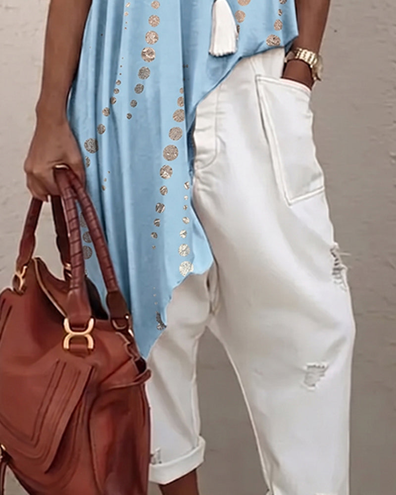 Casual Gestippelde Onregelmatige Blouse
