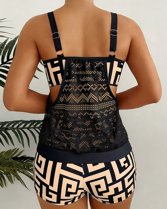 Tankini Kant Uitsnijding Geometrisch Print