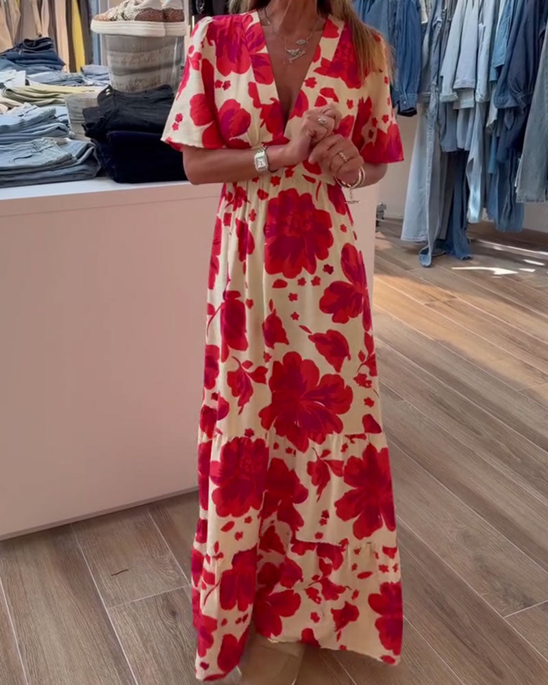 Jurk Diepe V Resort Taille Geprint