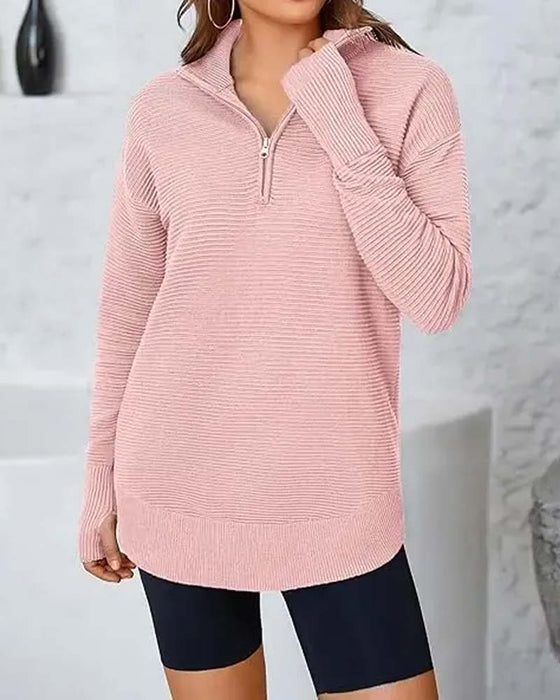 Gestreepte Lange Mouwen Sweater Met Kraag En Rits