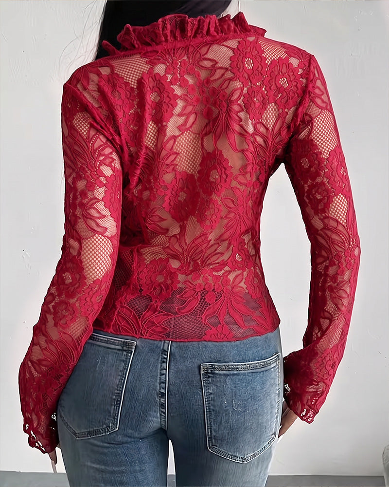 Blouse V-Hals Strik Kant