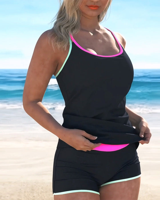 Tankini Kleurcontrast U Hals Halter