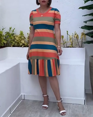 Jurk casual korte mouw gestreept