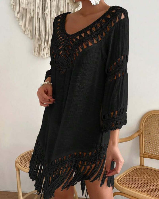Cover Up V-Hals Effen Kleur Geperforeerd