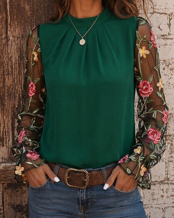 Blouse Mode Bloemig Mandarin Kraag
