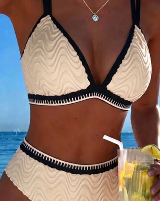 Bikini Kleurblok Dubbele Band Gestructureerd