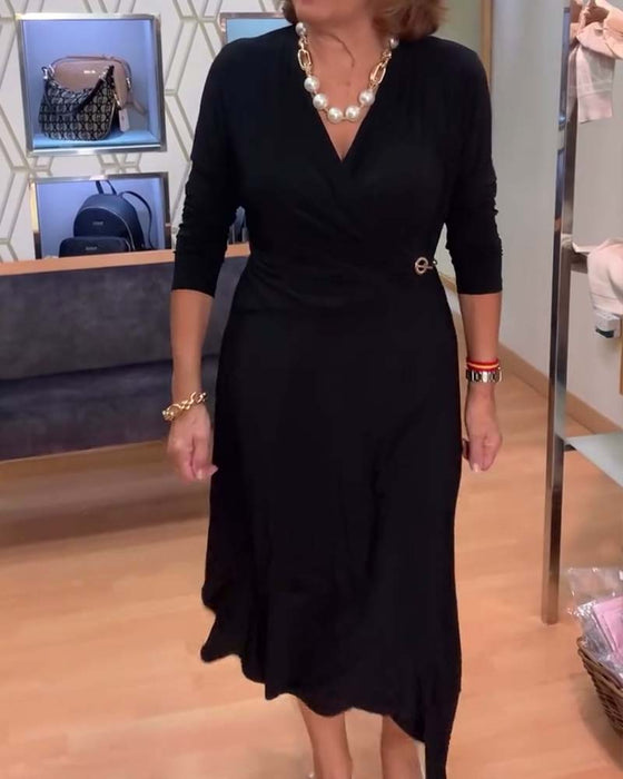 V-hals Aangesloten Taille Split Jurk