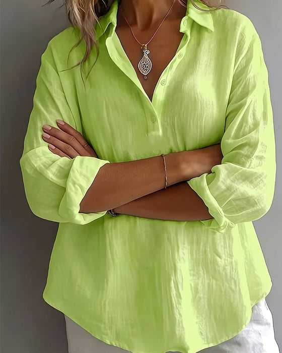 Blouse Effen Kleur Knoopsgat Half Knoopsluiting Langmouw