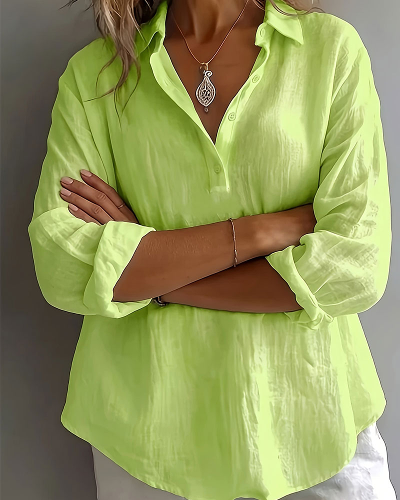 Blouse Effen Kleur Knoopsgat Half Knoopsluiting Langmouw