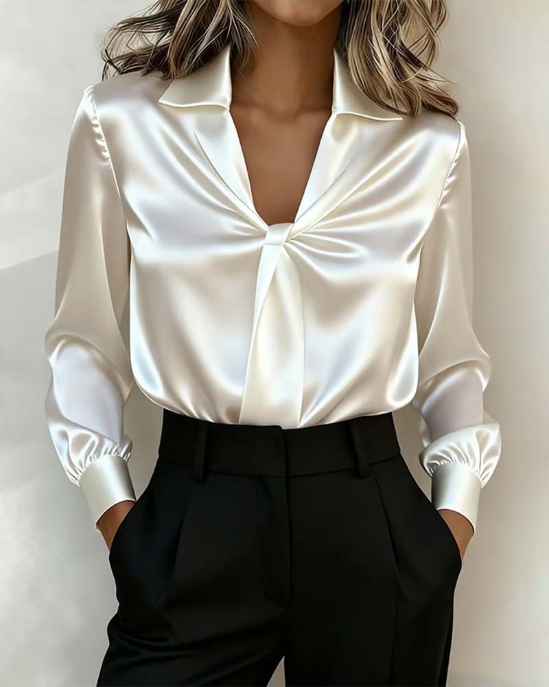 Stijlvolle effen blouse met V-hals