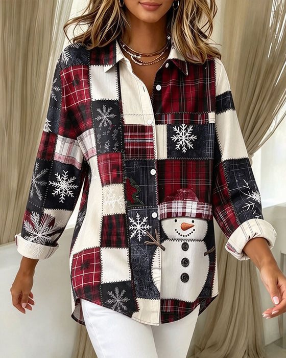 Overhemd Reverse Knoop Geruit Kerst Stijl