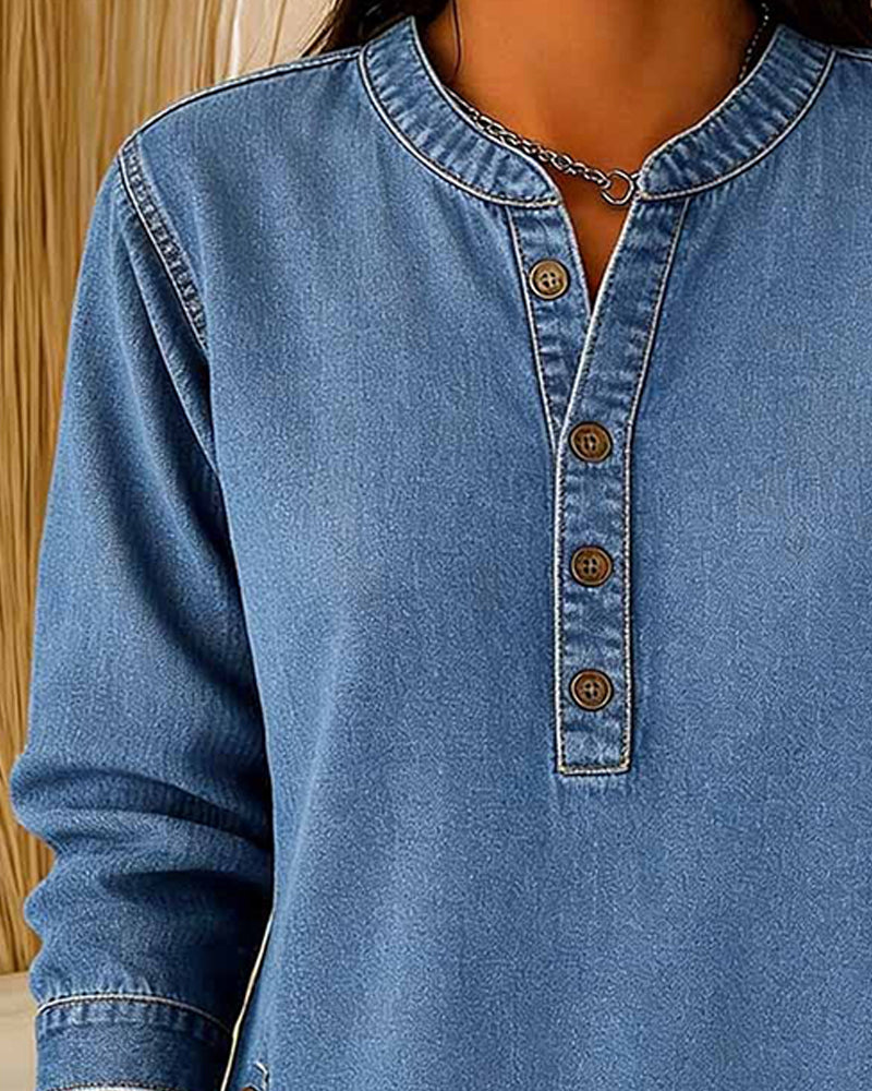 Button-Down Casual Denim Top
