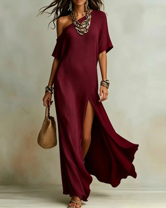 Jurk Off-Shoulder Split Vleermuis Mouw