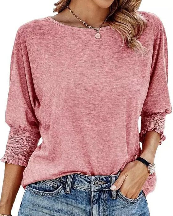 Tshirt Losse Pasvorm Ronde Hals Gerimpelde Manchetten