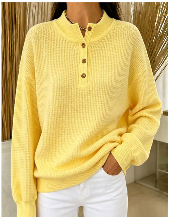Blouse Hoge Hals Knoop Lange Mouw