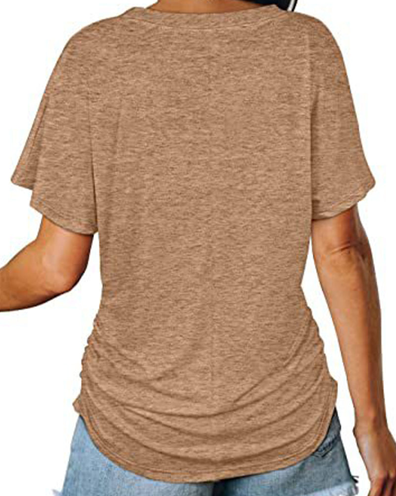 T-Shirt Geplisseerd Effen V-Hals