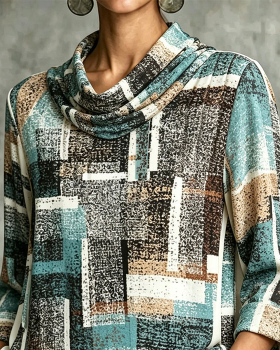 Blouse Geometrische Print Slouchy Hals Ellebooglange Mouw