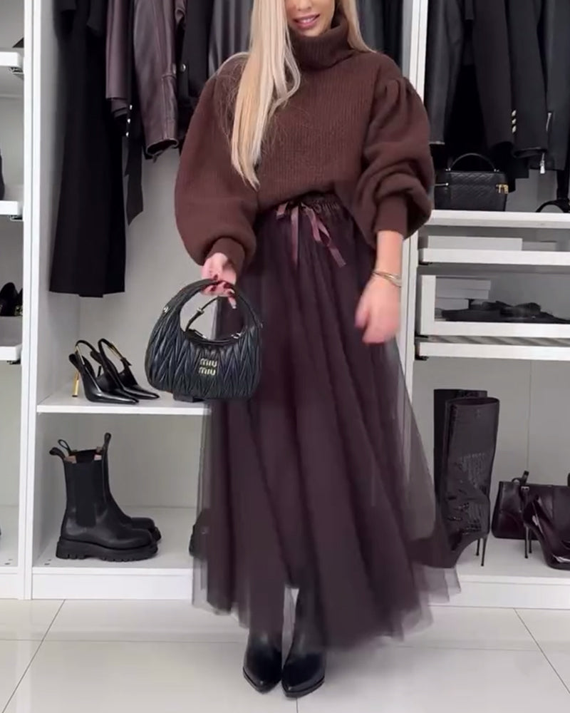 Casual effen mesh geplooide rok met veter