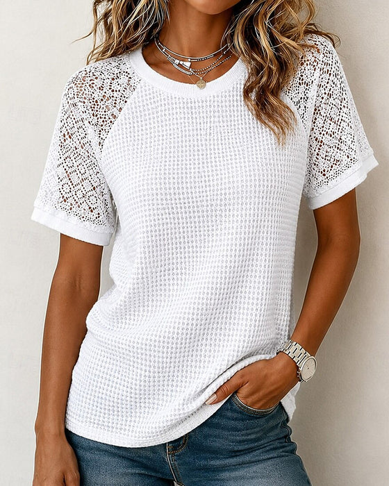 T-Shirts Ronde Hals Wafel Kant Patchwerk