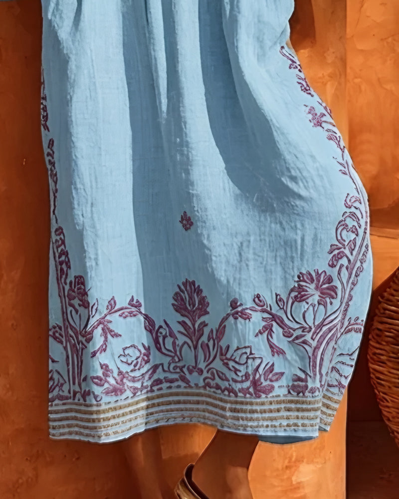 Jurk V-Hals Etnische Print Loose Fit