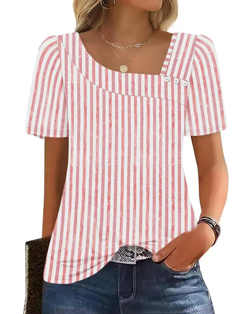 Blouse Gestreept Vierkante Hals Asymmetrisch