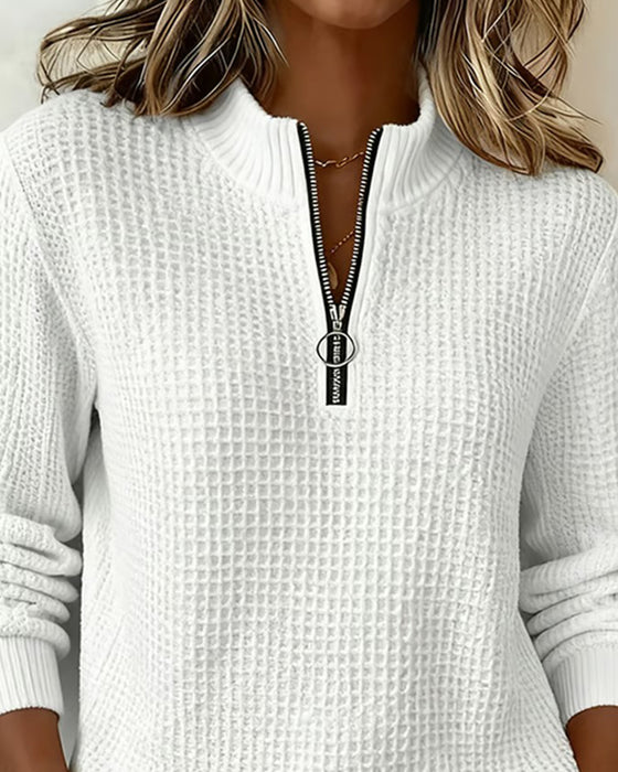 Sweatshirt Staande-Kraag Rits Lange-Mouw Wafel