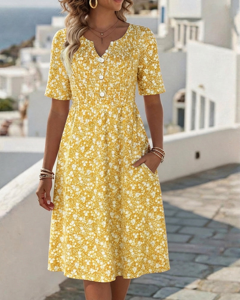 Jurk V-Hals Korte Mouw Bloemen
