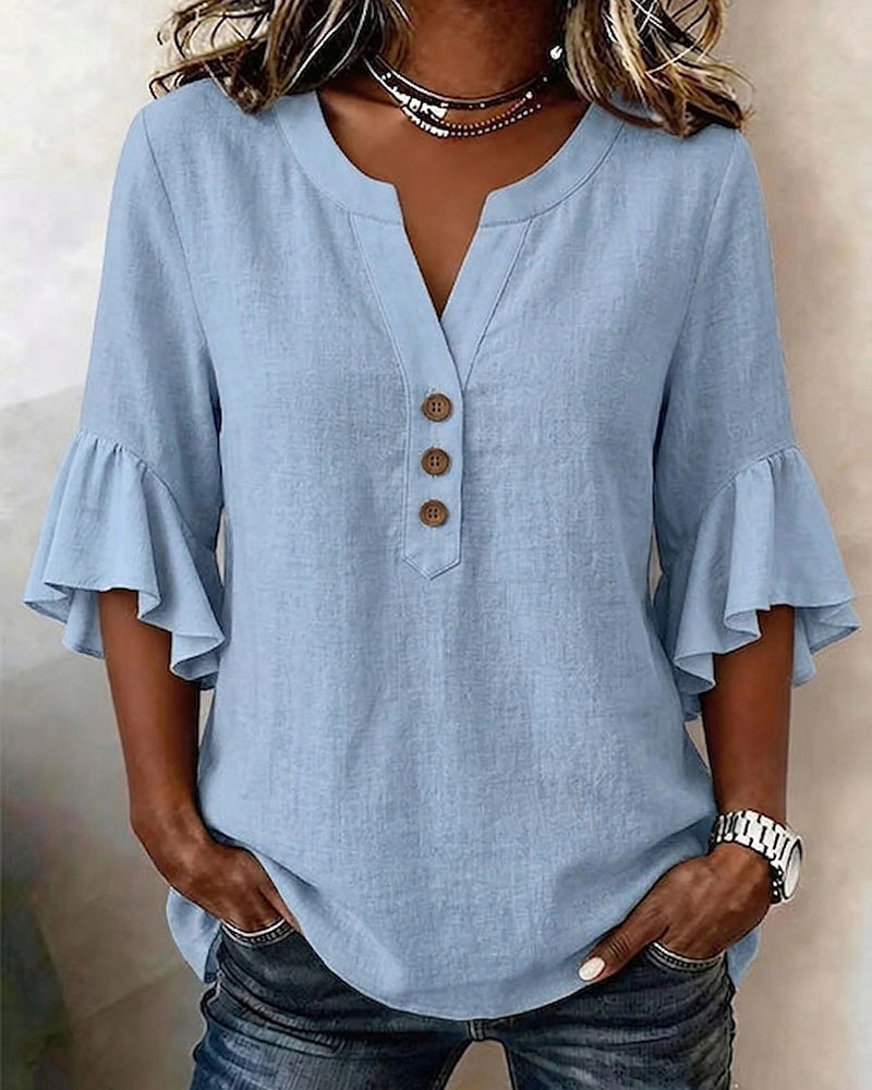 Blouse Uitlopende Mouw V-Hals
