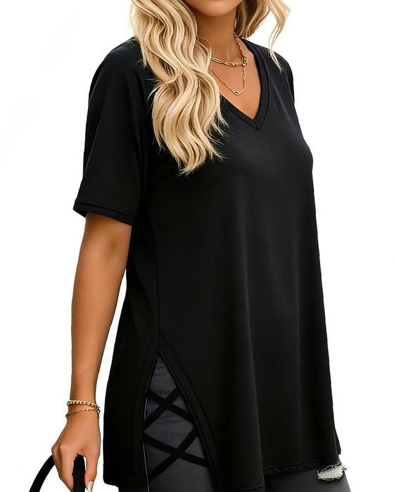 T-Shirt V-Hals Effen Eenvoudig