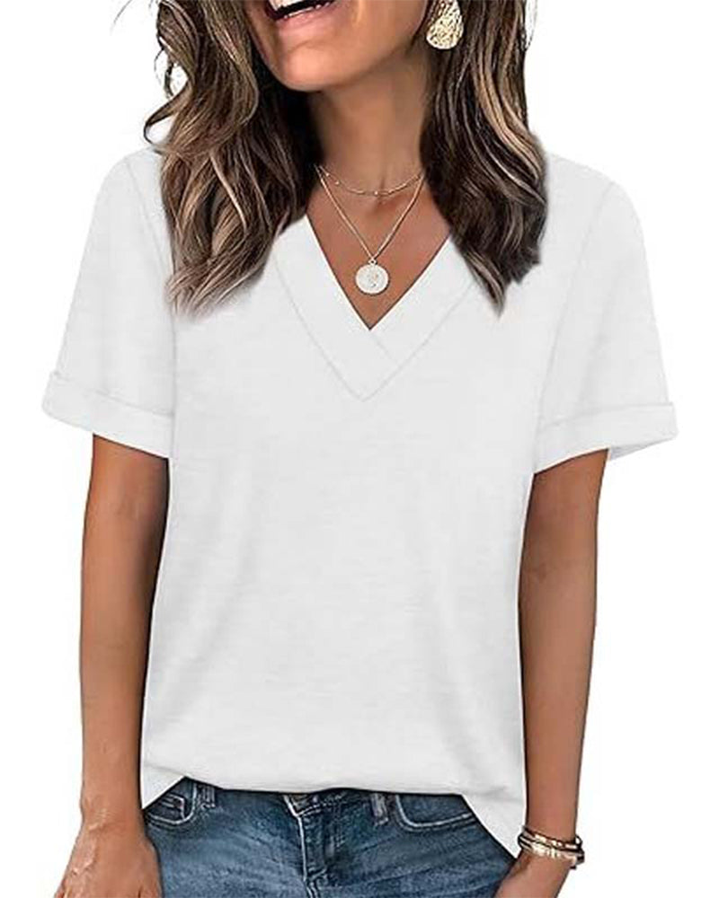 T-Shirt Effen V-Hals Casual Korte Mouw