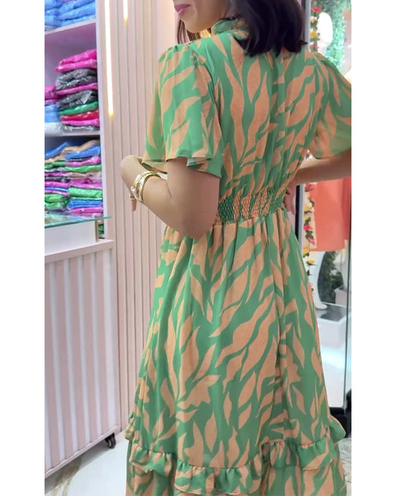 Elegante jurk met print op de taille