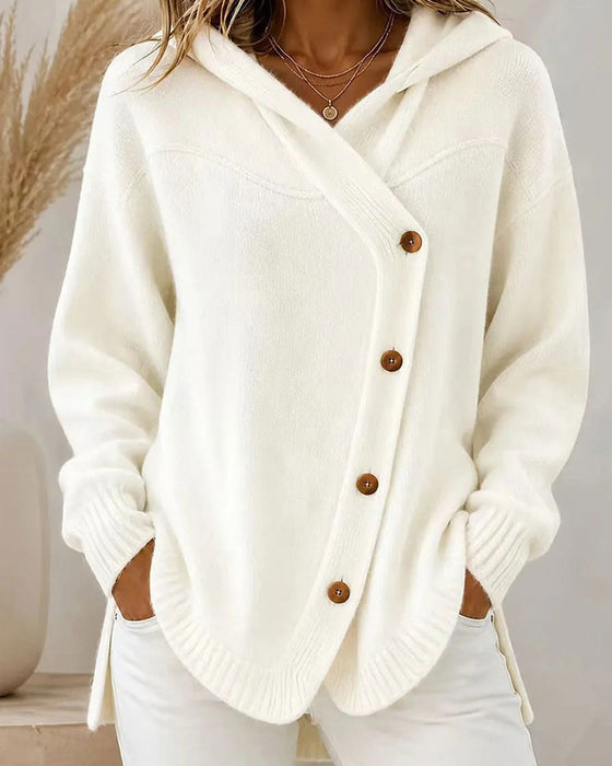 Pullover Geknoopt Lange Mouw Met Capuchon