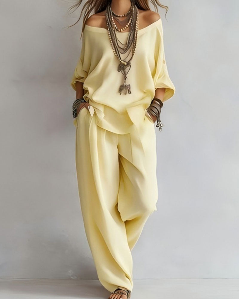 Set Off-Shoulder Wijde Broek Tweedelig