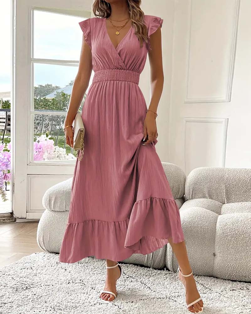 Jurk V-Hals Effen Kleur Taillering
