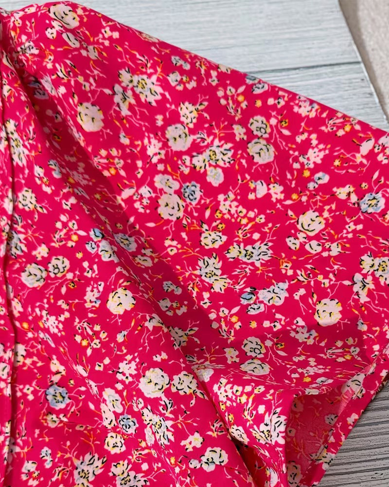 Blouse V-Hals Knoop Bloemenprint