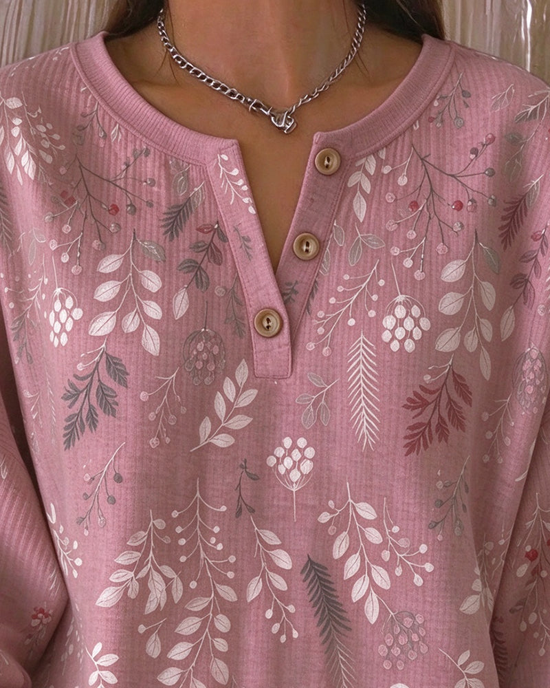 Sweatshirt Wafel Henry Kraag Bloemenprint